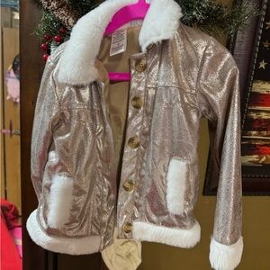 Stylish Metallic Kids Jacket with Faux Fur Trim